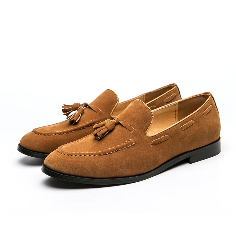 2025 New Spring Soft Suede Loafers for Men Tassel Slip On Leather Casual Shoes Yellow Moccasins Classic Business Shoes Luxury