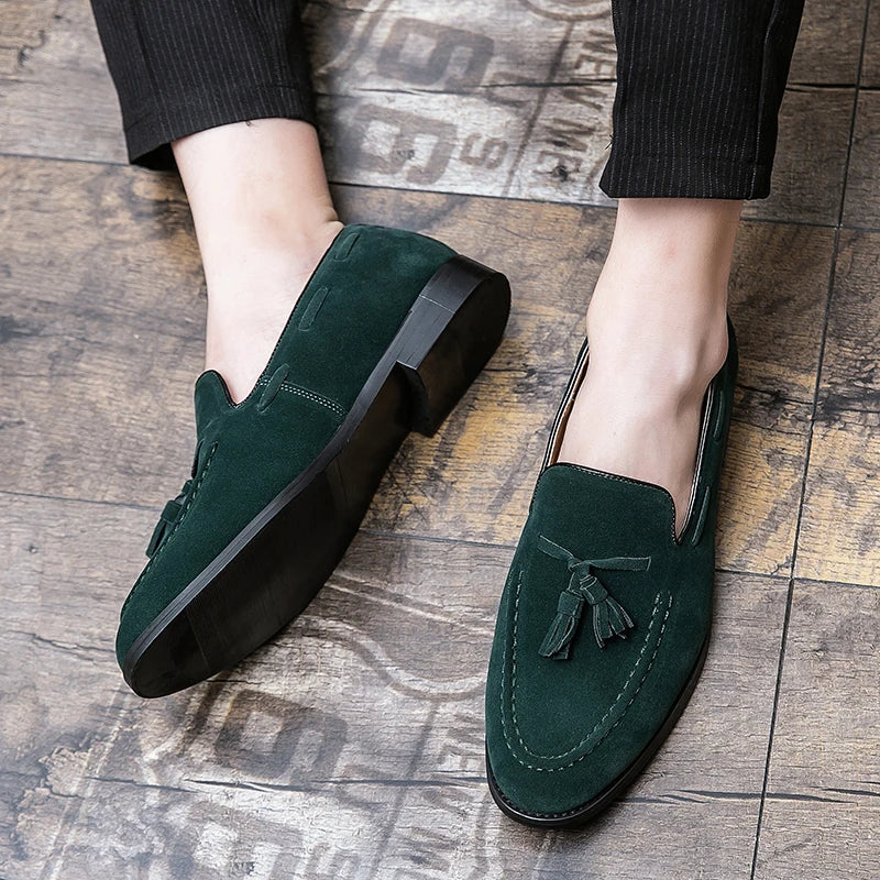 2025 New Spring Soft Suede Loafers for Men Tassel Slip On Leather Casual Shoes Yellow Moccasins Classic Business Shoes Luxury