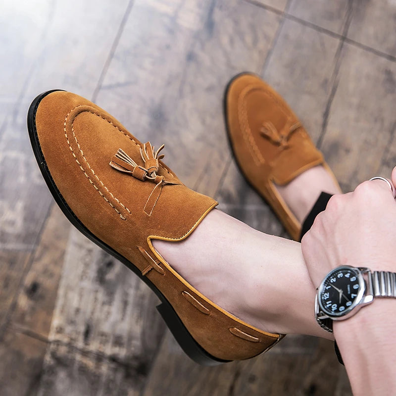 2025 New Spring Soft Suede Loafers for Men Tassel Slip On Leather Casual Shoes Yellow Moccasins Classic Business Shoes Luxury