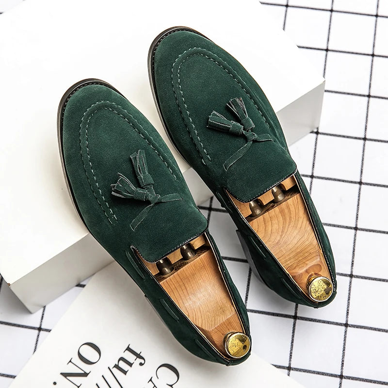 2025 New Spring Soft Suede Loafers for Men Tassel Slip On Leather Casual Shoes Yellow Moccasins Classic Business Shoes Luxury