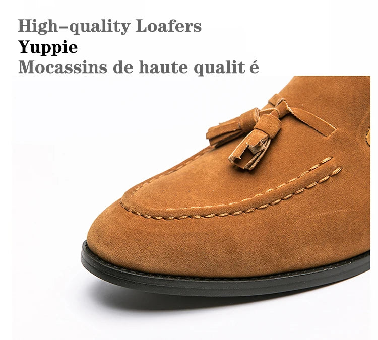 2025 New Spring Soft Suede Loafers for Men Tassel Slip On Leather Casual Shoes Yellow Moccasins Classic Business Shoes Luxury