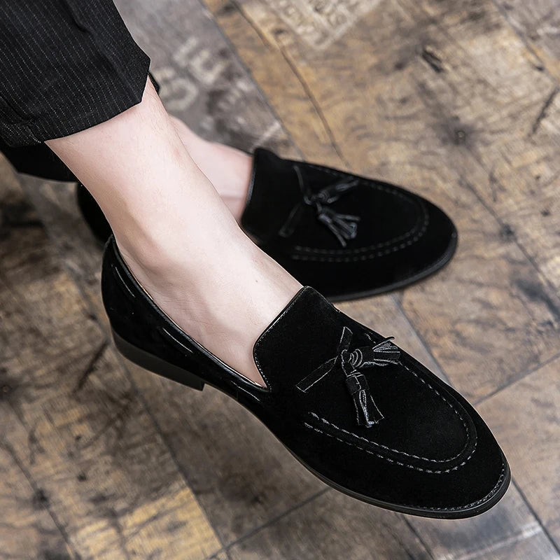 2025 New Spring Soft Suede Loafers for Men Tassel Slip On Leather Casual Shoes Yellow Moccasins Classic Business Shoes Luxury