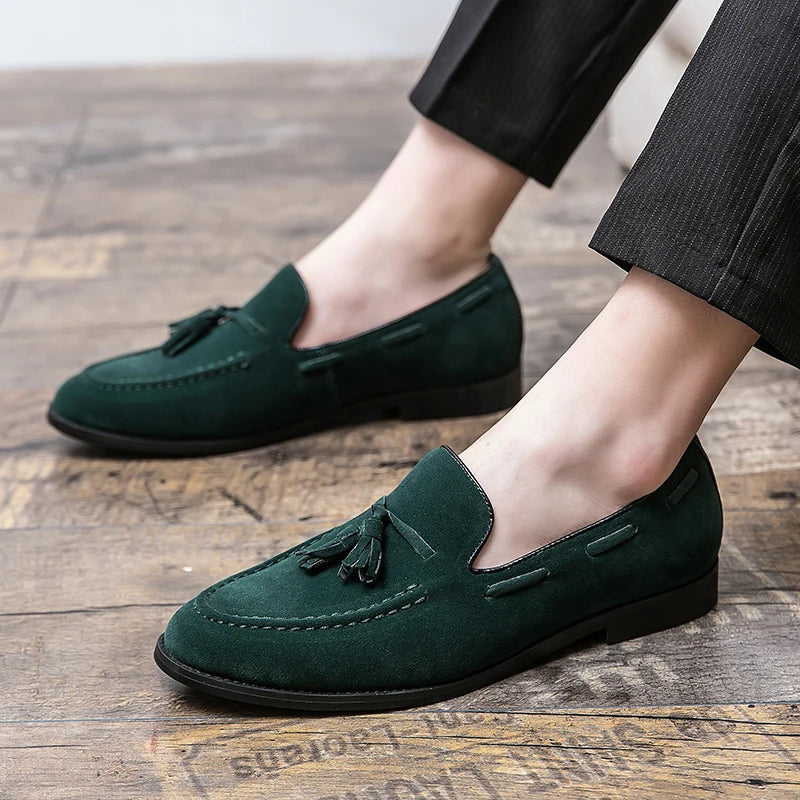 2025 New Spring Soft Suede Loafers for Men Tassel Slip On Leather Casual Shoes Yellow Moccasins Classic Business Shoes Luxury