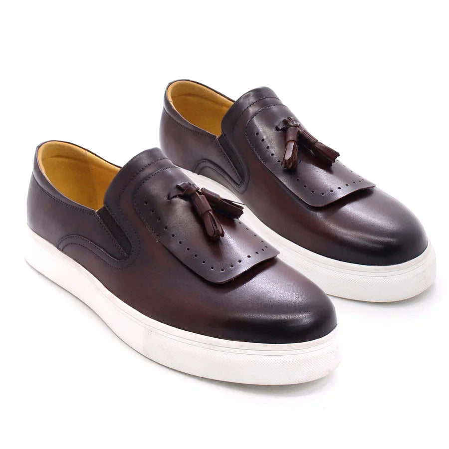 Leather Casual Shoes Tassel High-End Handmade Men's Shoes Comfortable Round Toe Flat Shoes Office Banquet Men's Loafers
