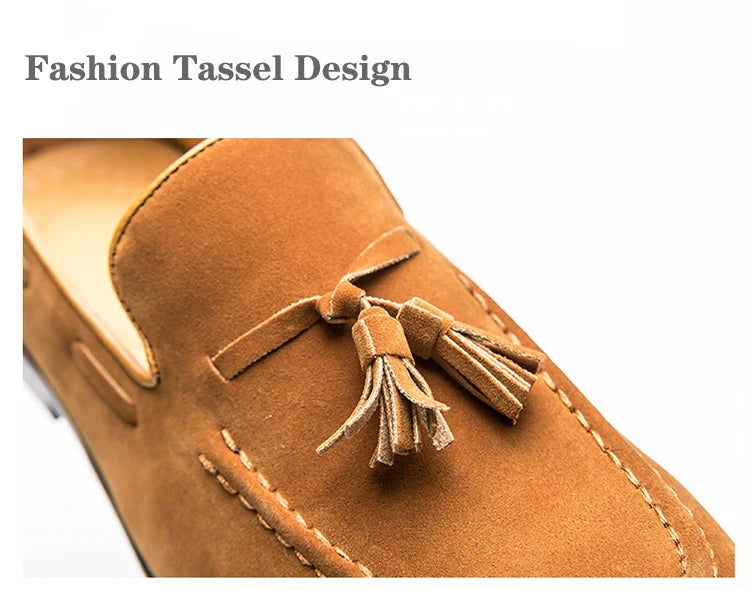 2025 New Spring Soft Suede Loafers for Men Tassel Slip On Leather Casual Shoes Yellow Moccasins Classic Business Shoes Luxury