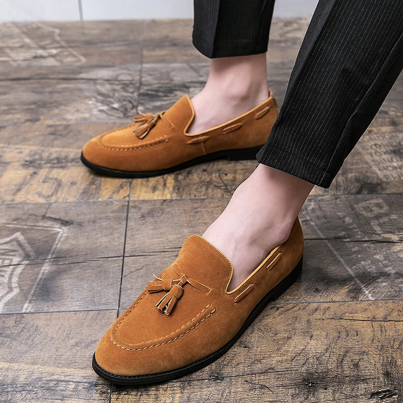2025 New Spring Soft Suede Loafers for Men Tassel Slip On Leather Casual Shoes Yellow Moccasins Classic Business Shoes Luxury