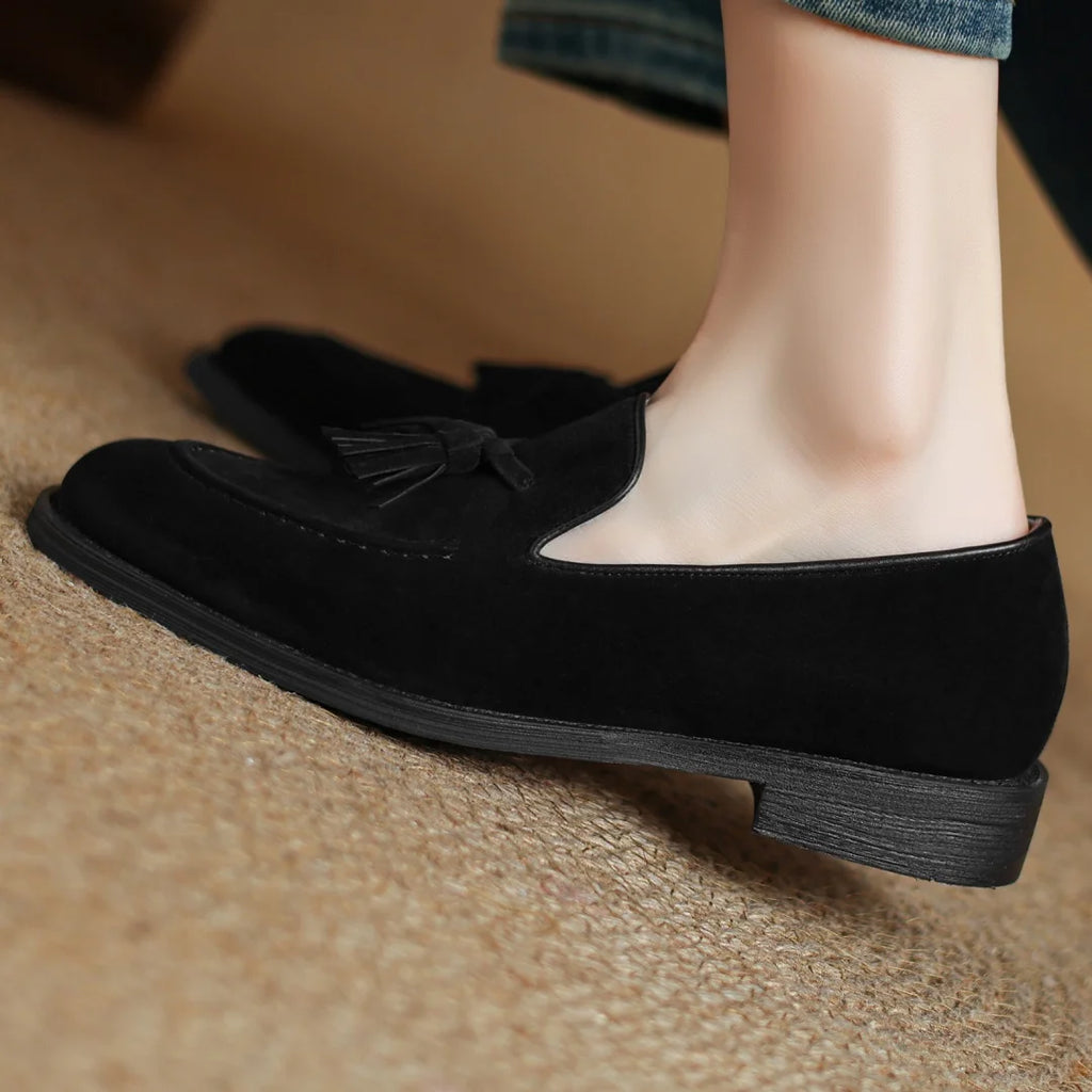 Women's natural suede leather fringe slip-on flats loafers leisure soft comfortable casual female moccasins shoes for woman sale