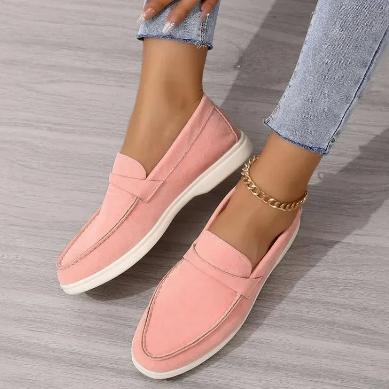 New Nude Suede Flats Shoes Women Loafers Spring Autumn Walk Moccasin Metal Lock Tassel Soft Sole Mules Causal Slip on Shoes