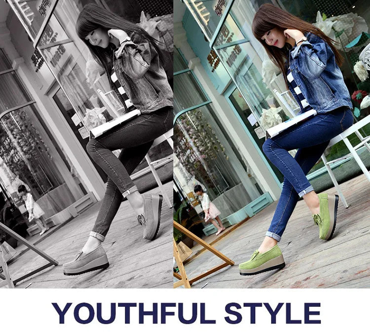 Fashon Green Suede Shoes of Women 2025 Spring Platform Leather Flats Slip on Sneakers Designer Tassel Fringe Loafer Moccasins