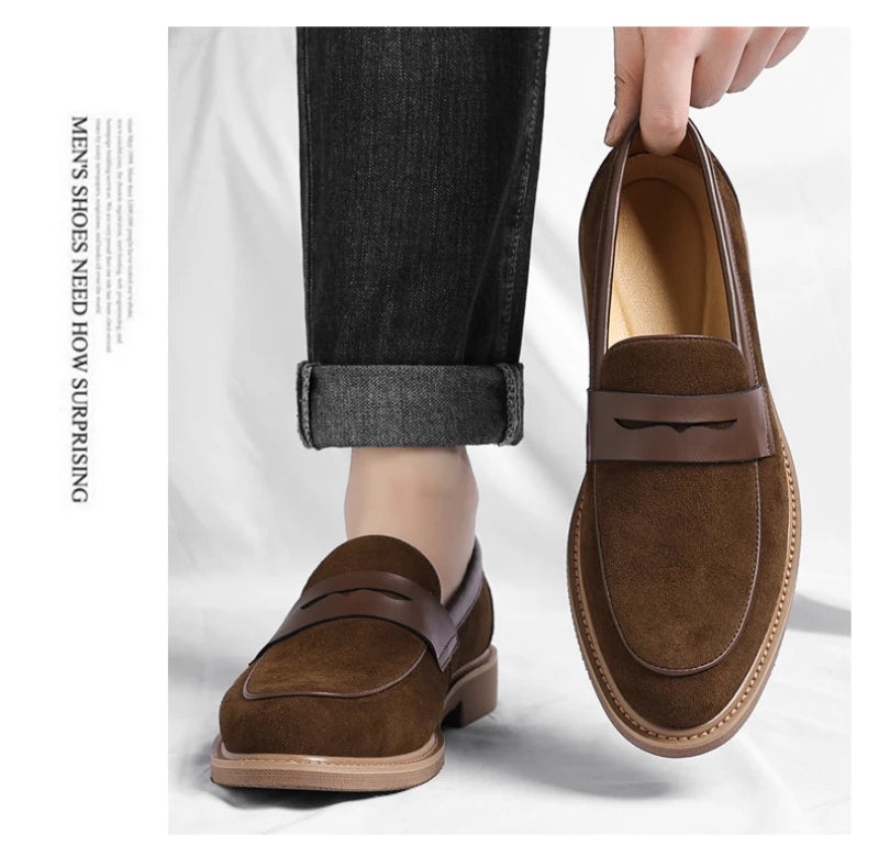 Men Loafer Shoes 2026 New Retro Nubuck Leather Shoes British Style Slip On Lazy Single Shoes Business Casual Leather Shoes For M