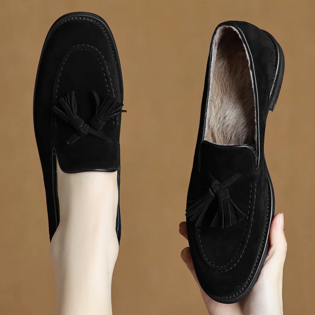 Women's natural suede leather fringe slip-on flats loafers leisure soft comfortable casual female moccasins shoes for woman sale