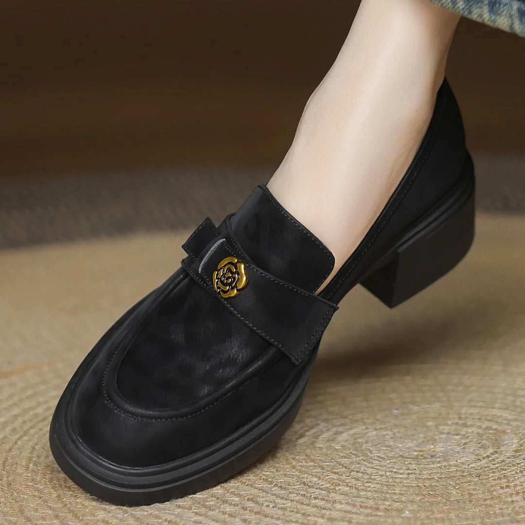 Women's leopard cow leather 5cm chunky heel platform slip-on loafers high quality soft comfortable causal female moccasins shoes
