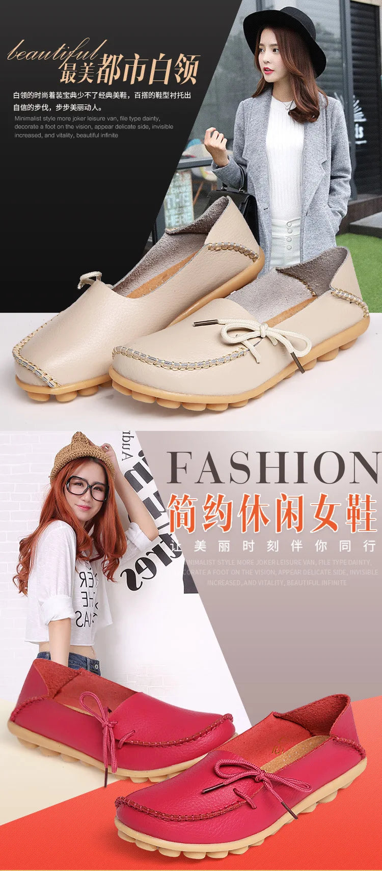 New Moccasins Women Flats 2026 Autumn Woman Loafers Genuine Leather Female Shoes Slip On Ballet Bowtie Women's Shoes Big Size