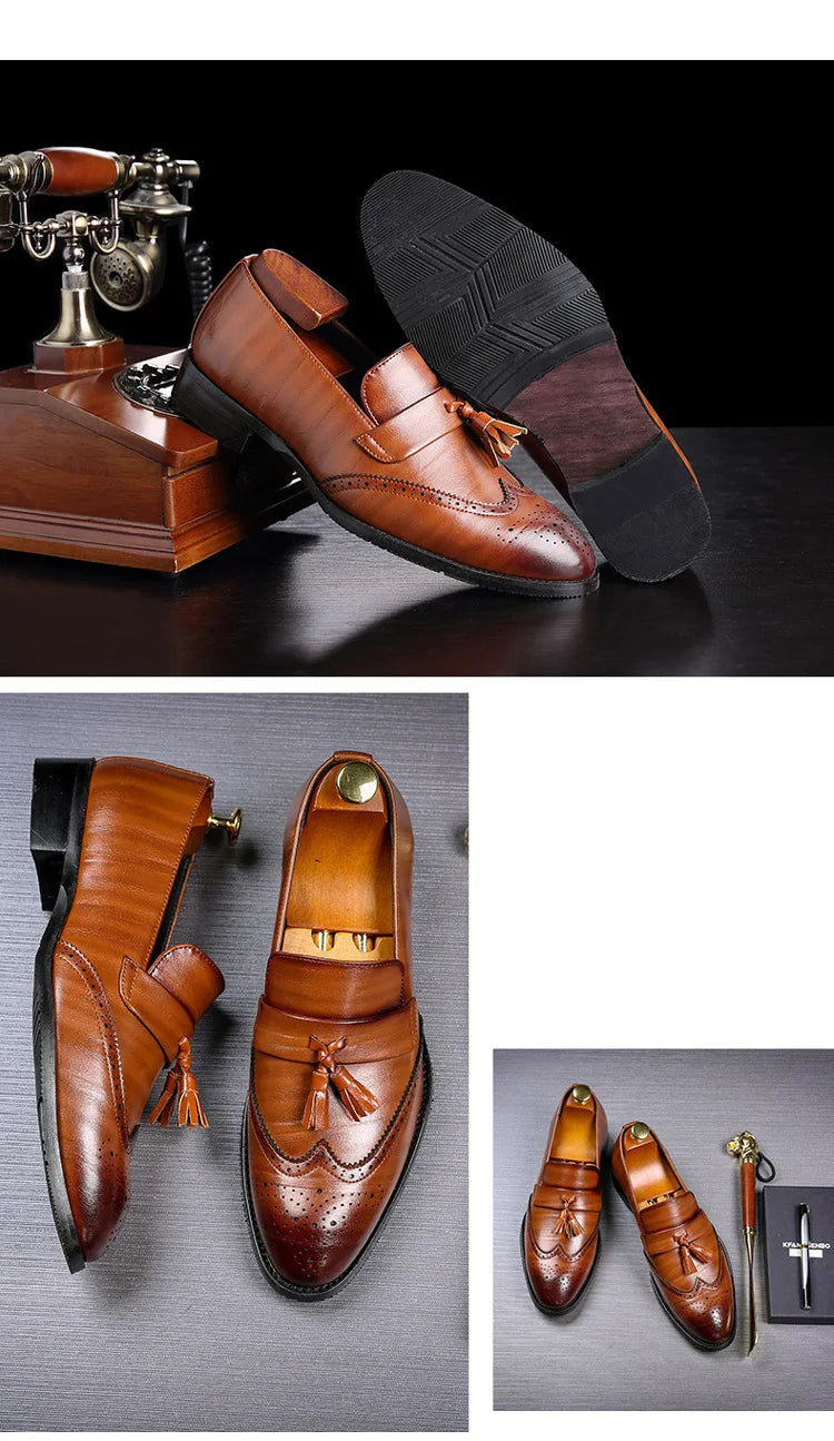 Luxury Men Leather Loafers designer Tassels Brogue Shoes Male Wedding Shoes Fashion High Quality Men Casual Shoes Big Size 37-48