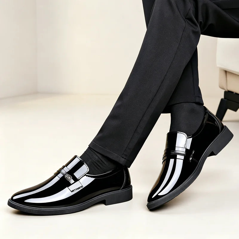 Gloss Patent Leather Men Slip-on Loafers Anti-slip Formal Dress Shoes Suitable for Commute Wedding Business Events