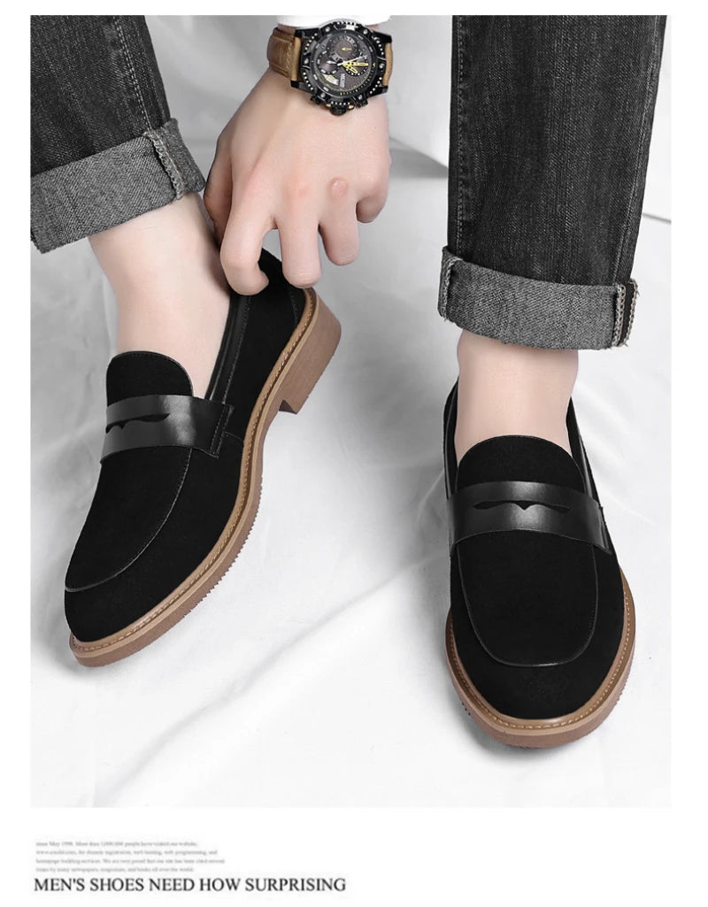 Men Loafer Shoes 2026 New Retro Nubuck Leather Shoes British Style Slip On Lazy Single Shoes Business Casual Leather Shoes For M
