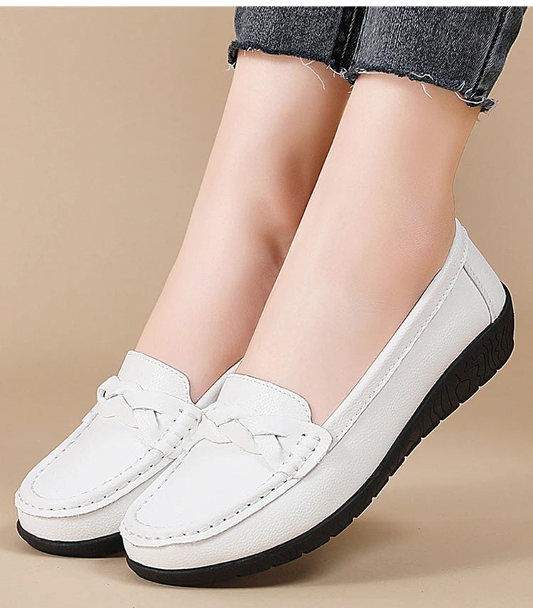 Women Shoes Soft Leather Women's Loafer 2025 New Flats Slip On Casual Shoes Flat Shoes Women White Footwear Zapatos De Mujer