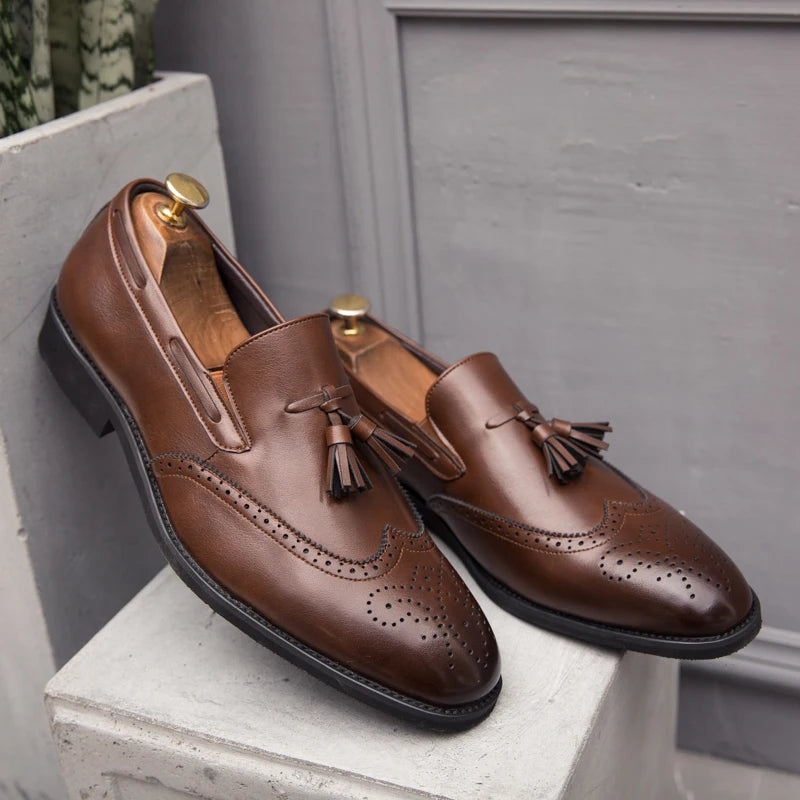 Luxury Men Loafers Tassels Soft Moccasins Spring Black Shoes Man High Quality Mens Shoes Casual Leather Driving Flats Size 38-48
