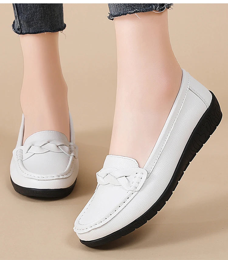Women Shoes Soft Leather Women's Loafer 2025 New Flats Slip On Casual Shoes Flat Shoes Women White Footwear Zapatos De Mujer