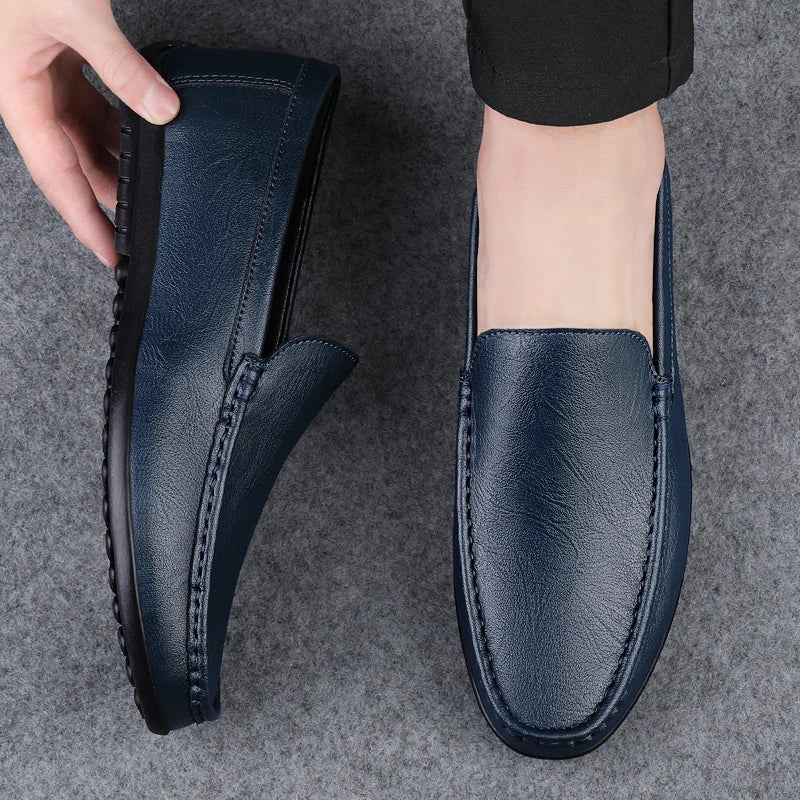 Mocassin Cuir Bleu Homme
