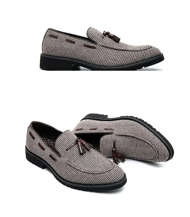 Loafers Men Plaid Tassel Suede Brown Square Toe Party Wedding Shoes for Men with  Dress Shoes Men