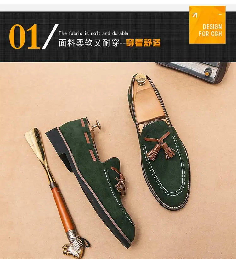 Loafers Men Plaid Tassel Suede Brown Square Toe Party Wedding Shoes for Men with  Dress Shoes Men