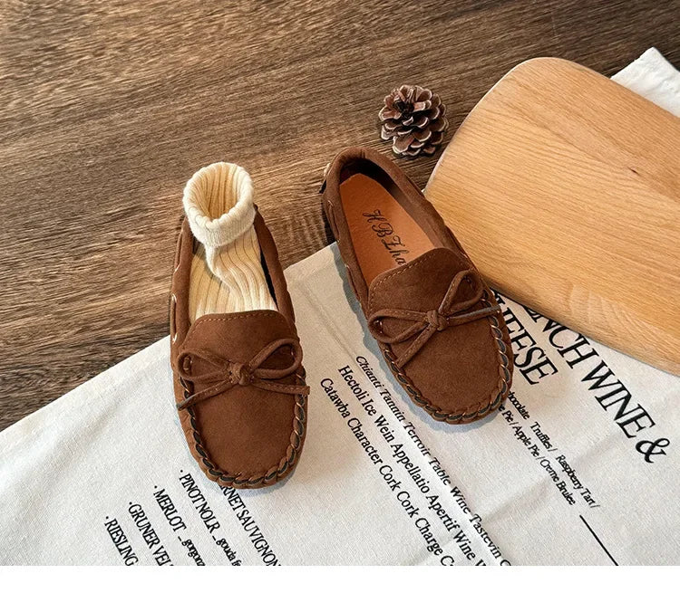 Children Casual Flats 2024 New Fabric Moccasin with Simple Bow Girls Minimalist Style Princess Shoes Anti Slip Wear-resistant