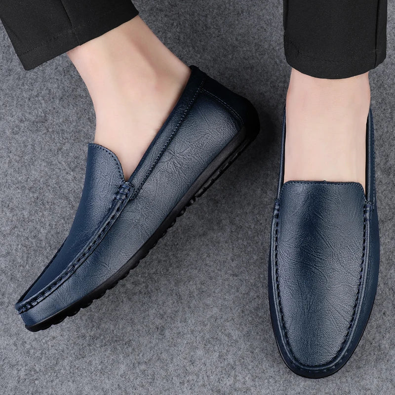 Mocassin Cuir Bleu Homme