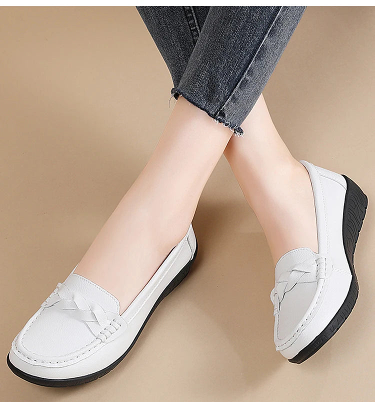 Women Shoes Soft Leather Women's Loafer 2025 New Flats Slip On Casual Shoes Flat Shoes Women White Footwear Zapatos De Mujer