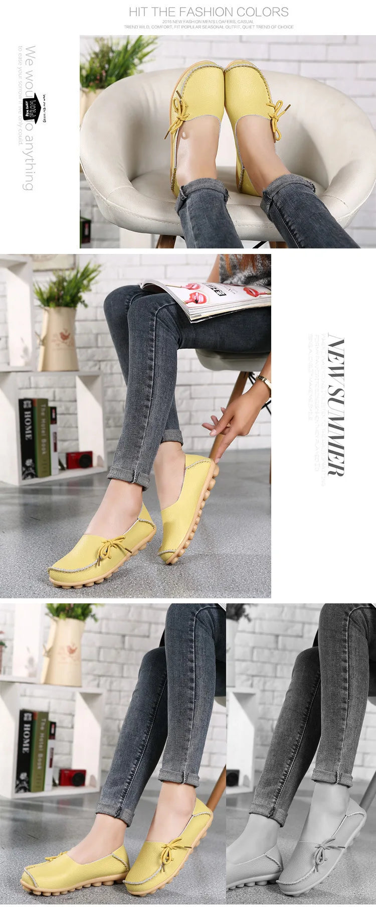 New Moccasins Women Flats 2026 Autumn Woman Loafers Genuine Leather Female Shoes Slip On Ballet Bowtie Women's Shoes Big Size