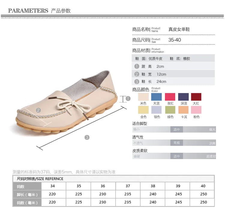 New Moccasins Women Flats 2026 Autumn Woman Loafers Genuine Leather Female Shoes Slip On Ballet Bowtie Women's Shoes Big Size
