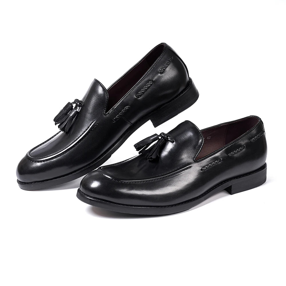 Classic Men's Genuine Leather Tassel Loafers Handmade Slip-On Casual Shoes Comfortable for Office Wedding Dressing Daily Wear