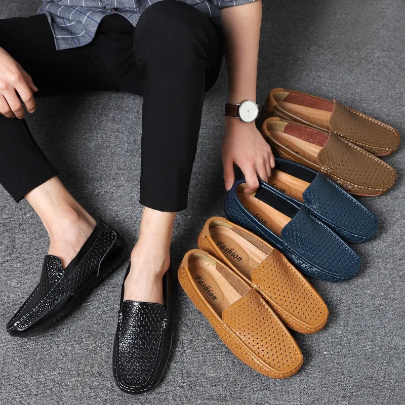 Mocassin Perforé Homme Bleu