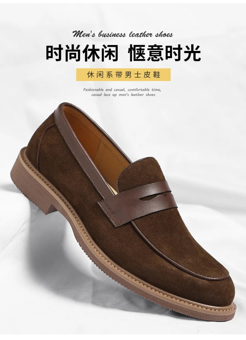 Men Loafer Shoes 2026 New Retro Nubuck Leather Shoes British Style Slip On Lazy Single Shoes Business Casual Leather Shoes For M