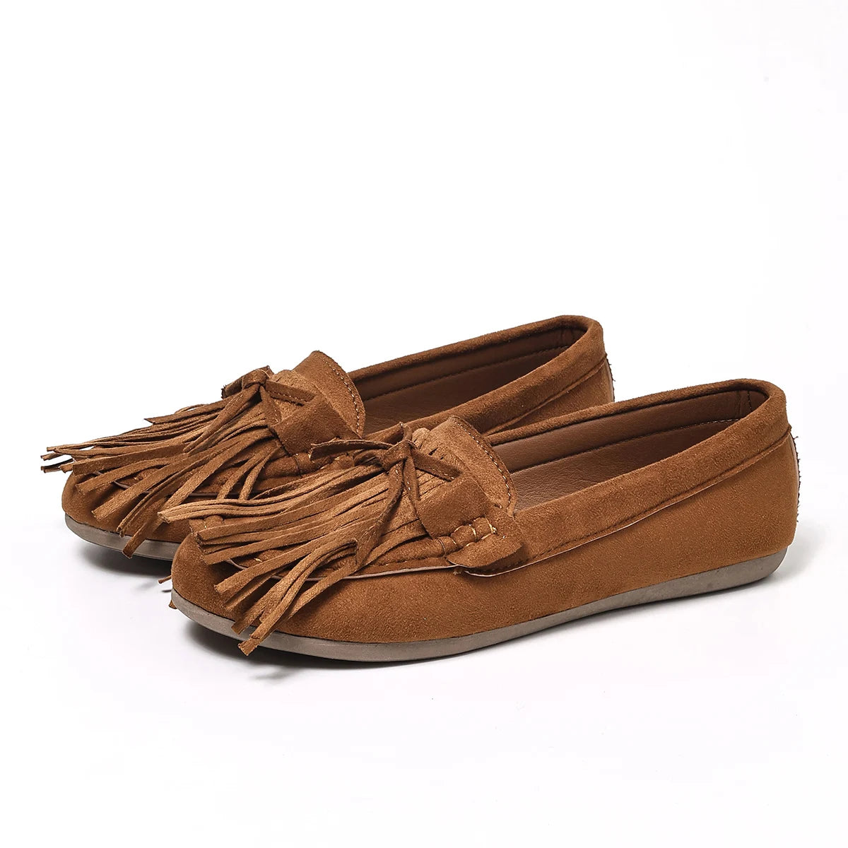 Summer Tassel Loafers for Women, Retro Suede Flat Shoes, Bohemian Style Slip-On Bean Shoes, Versatile Women's Shoes