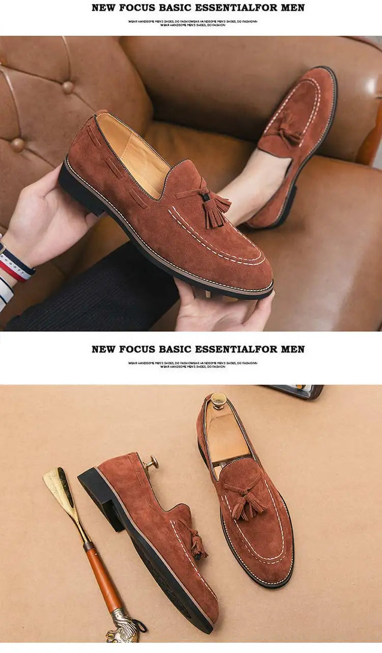 Loafers Men Plaid Tassel Suede Brown Square Toe Party Wedding Shoes for Men with  Dress Shoes Men
