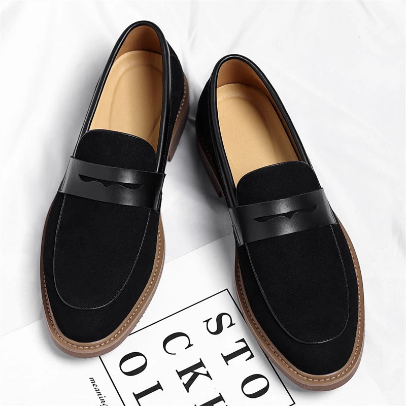 Men Loafer Shoes 2026 New Retro Nubuck Leather Shoes British Style Slip On Lazy Single Shoes Business Casual Leather Shoes For M