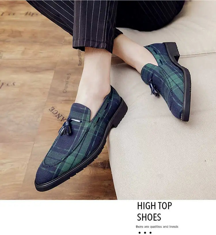 Loafers Men Plaid Tassel Suede Brown Square Toe Party Wedding Shoes for Men with  Dress Shoes Men