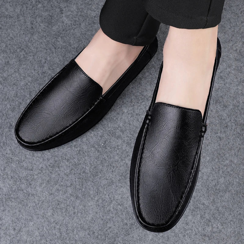 Mocassin Cuir Bleu Homme