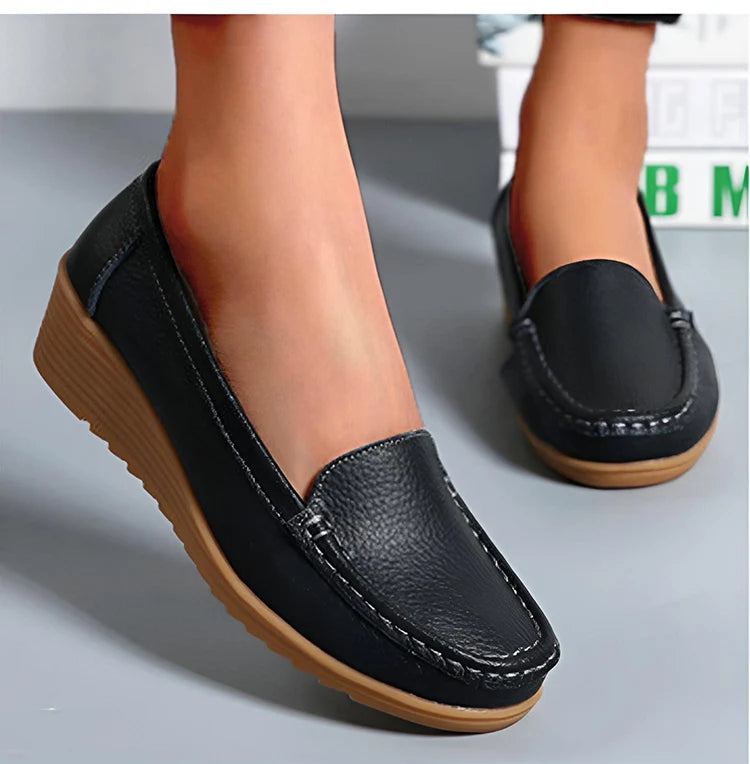 Leather Shoes For Women Flats White Black Loafers With Heels Shoes Casual Women's Moccasins Slip On Flat Shoes Summer Footwear