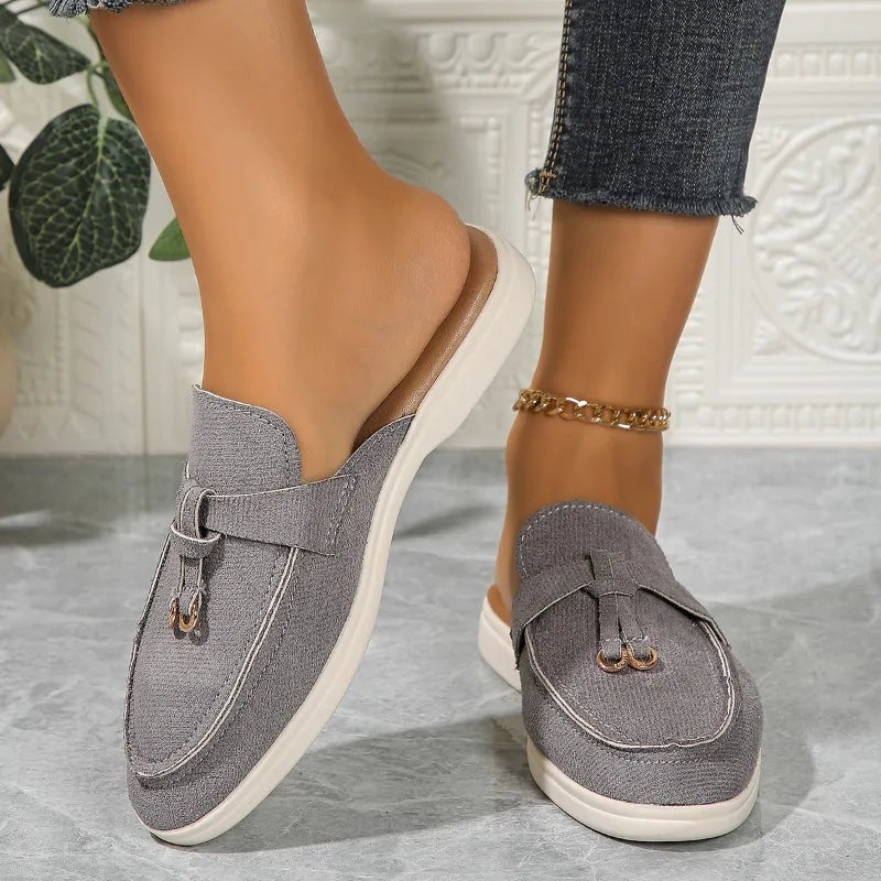 2025 New Casual Flat Bottom Lock Tassel Loafers Fashion Women Single Shoes Brand Metal Buckle Slipper Comfortable Slip on Shoes