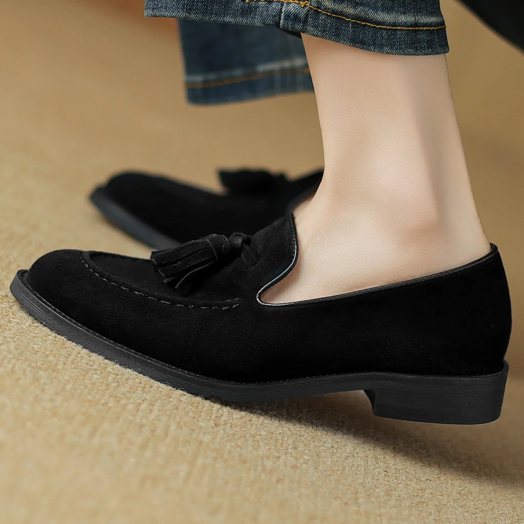 Women's natural suede leather fringe slip-on flats loafers leisure soft comfortable casual female moccasins shoes for woman sale