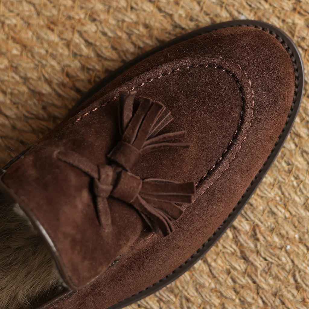Women's natural suede leather fringe slip-on flats loafers leisure soft comfortable casual female moccasins shoes for woman sale