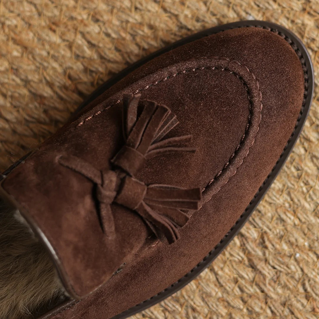 Women's natural suede leather fringe slip-on flats loafers leisure soft comfortable casual female moccasins shoes for woman sale