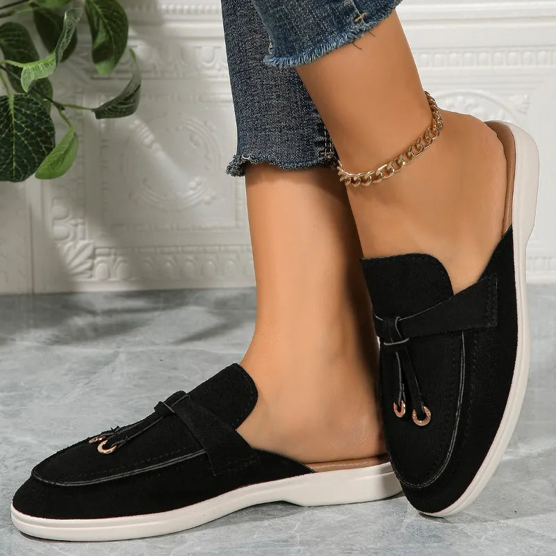 2025 New Casual Flat Bottom Lock Tassel Loafers Fashion Women Single Shoes Brand Metal Buckle Slipper Comfortable Slip on Shoes
