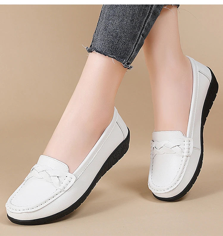 Women Shoes Soft Leather Women's Loafer 2025 New Flats Slip On Casual Shoes Flat Shoes Women White Footwear Zapatos De Mujer