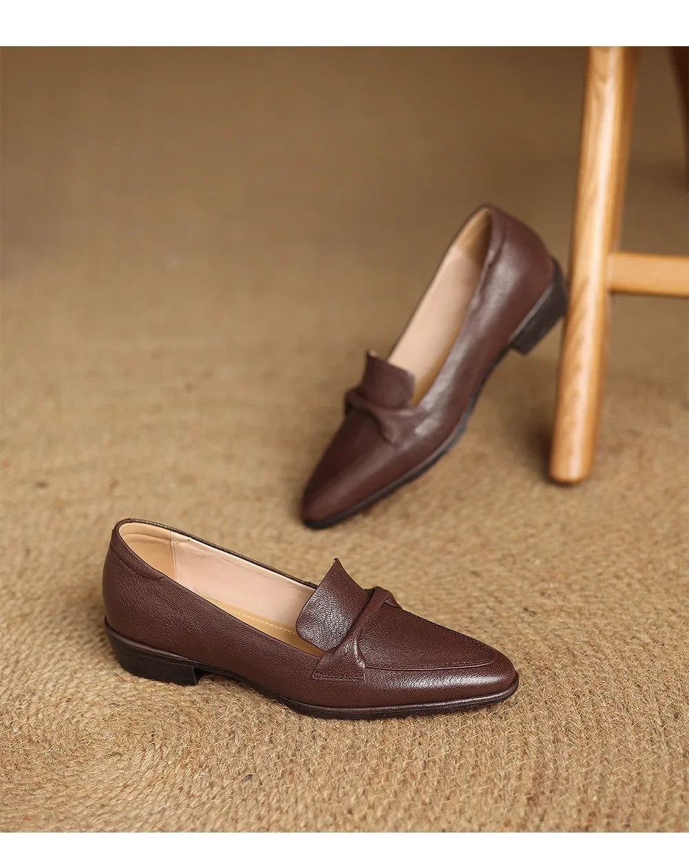 2025 spring autumn women pumps natural leather 22-25cm soft sheepskin+cowhide+pigskin pointed toe thick heel loafers women shoes
