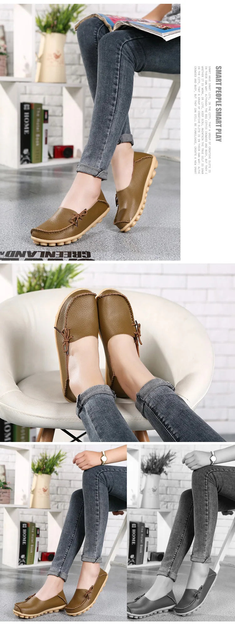 New Moccasins Women Flats 2026 Autumn Woman Loafers Genuine Leather Female Shoes Slip On Ballet Bowtie Women's Shoes Big Size