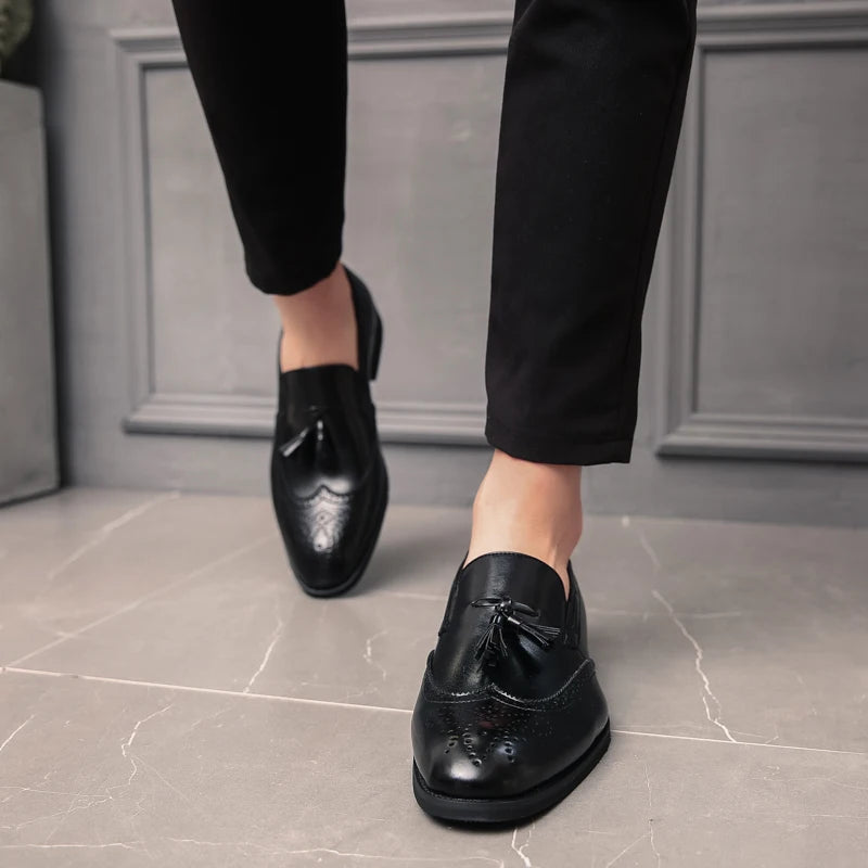 Luxury Men Loafers Tassels Soft Moccasins Spring Black Shoes Man High Quality Mens Shoes Casual Leather Driving Flats Size 38-48