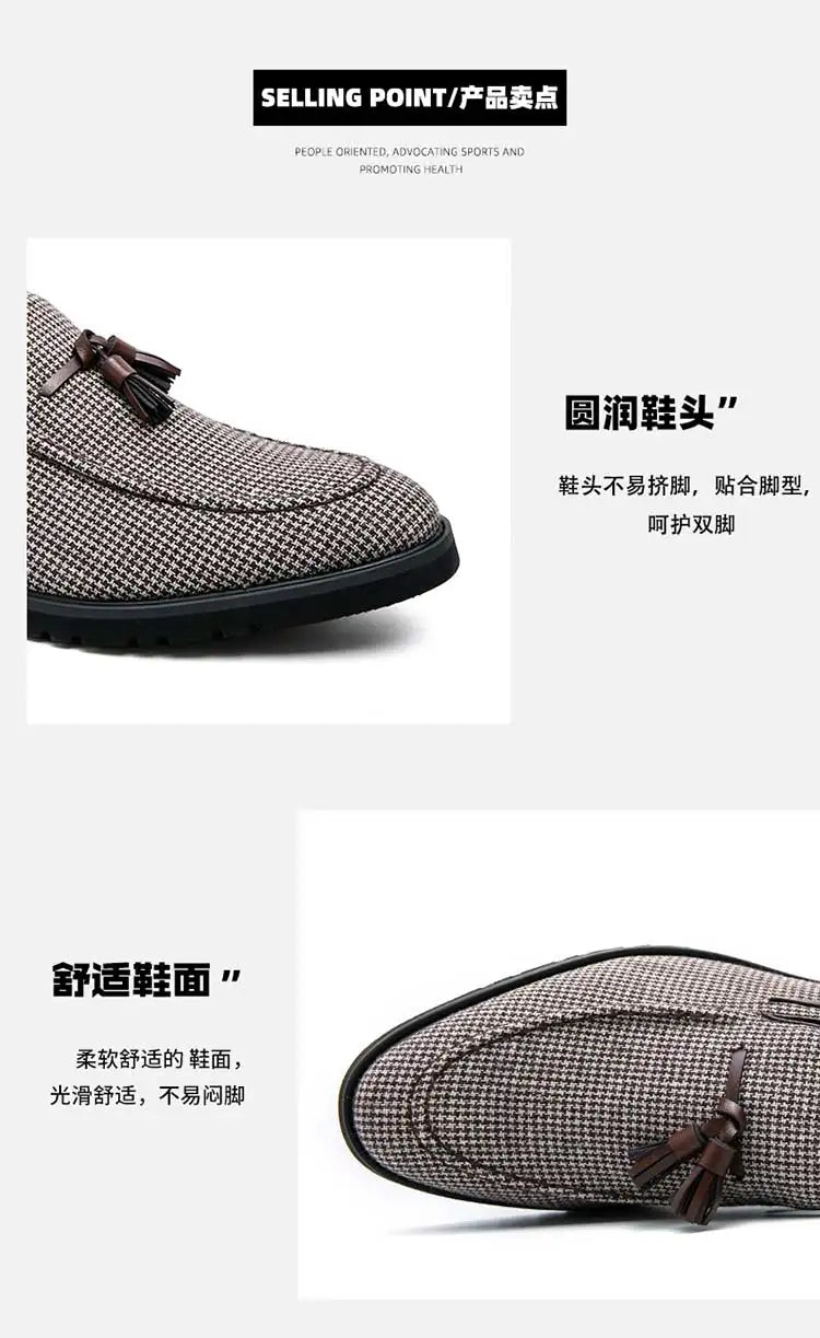 Loafers Men Plaid Tassel Suede Brown Square Toe Party Wedding Shoes for Men with  Dress Shoes Men